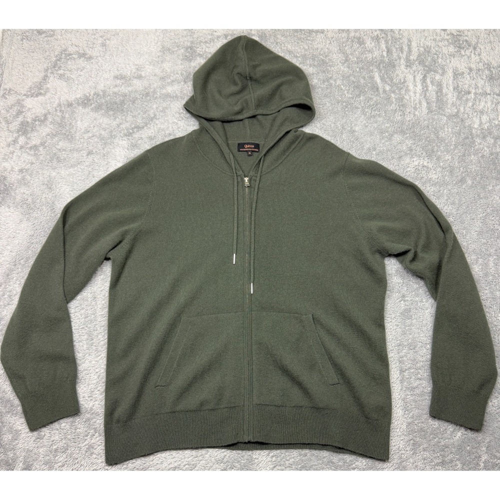 Quince Mongolian Cashmere Full Zip Hoodie Mens XL Moss Green 100% Cashmere